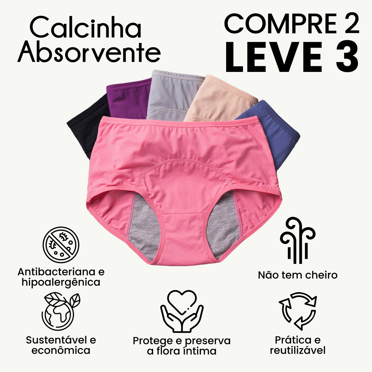 Calcinha Absorvente Confort - [COMPRE 2 LEVE 3]