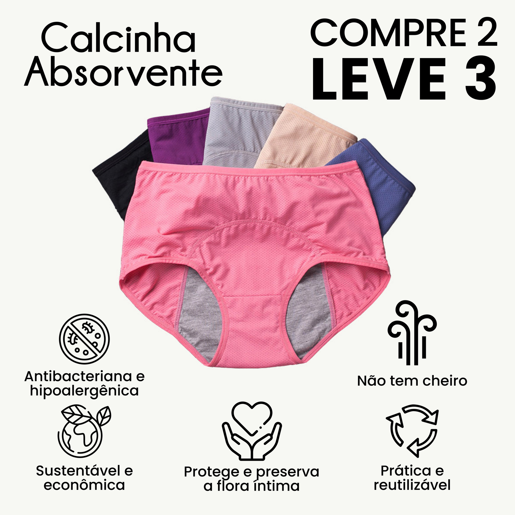 Calcinha Absorvente Confort - [COMPRE 2 LEVE 3]